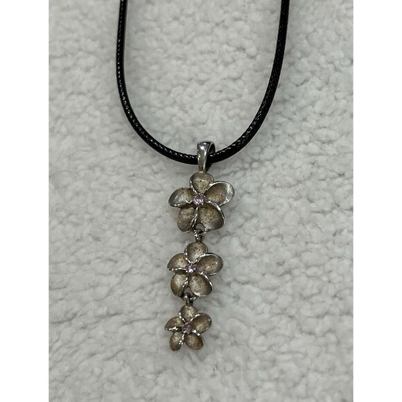VTG Kuuipo Hawaiian Sterling Silver Flower Pendant Necklace Pink Stone Coquette - Picture 4 of 10